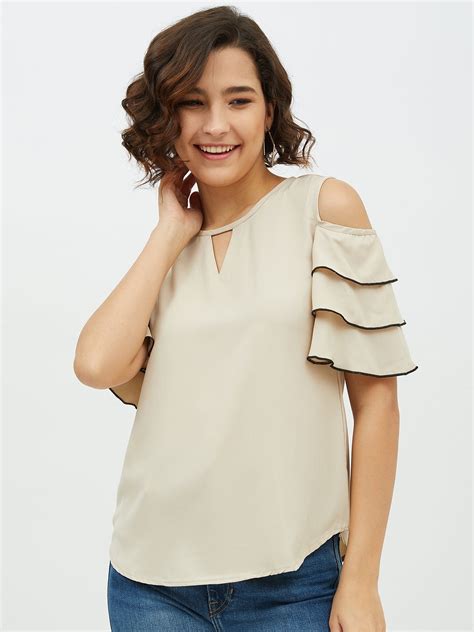 Women's Gold Polyester Moss Tier Sleeve Top – Stylestone