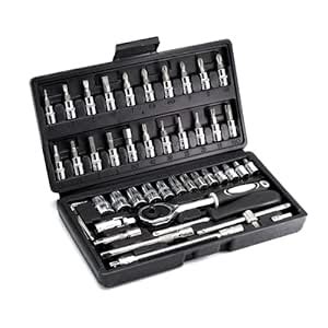 AUSCOUR 1/4 Hex, Flat, Torx Socket Wrench Set Metric Tool Kit with ...