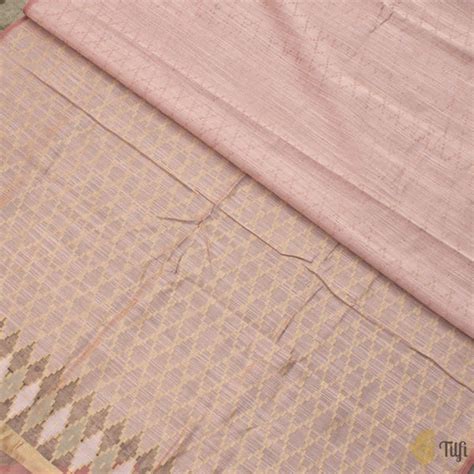 Light Old Rose Pink Pure Kora Dupion Net 3 Piece Suit Set - Tilfi