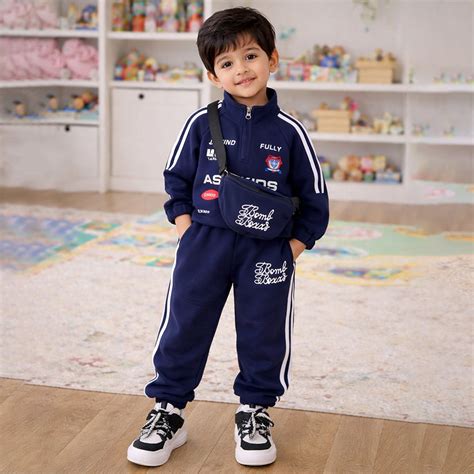 Sporty Navy Tracksuit Set with Matching Sling Bag for Kids - 2 - 3 ...