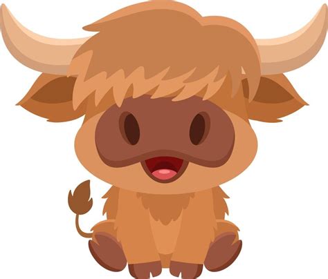 Cute baby highland cow cartoon character | Premium Vector