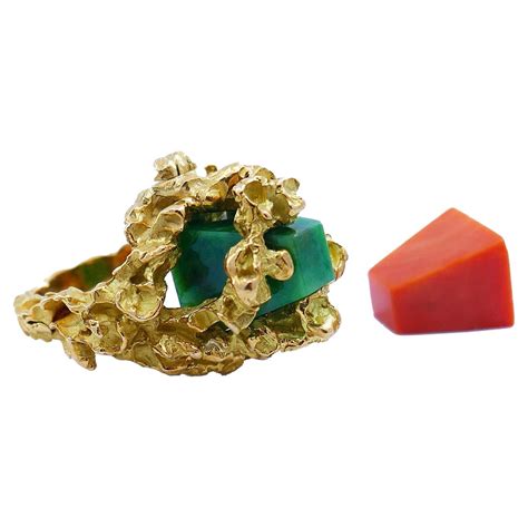 Midcentury Chaumet Ring 18k Gold Coral Jade French Vintage Modernist For Sale at 1stDibs ...