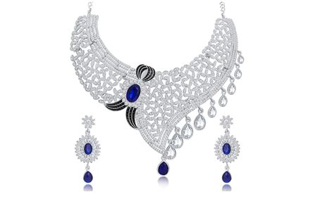 Sukkhi Lavish Rhodium Plated Austrian Diamond Choker Necklace Set for ...