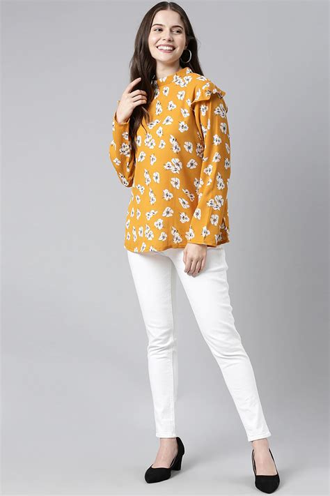 Mustard Georgette Floral Printed Regular Top VT1020 – Jinaaya