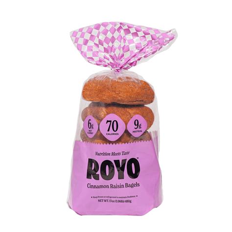 ROYO Bread Low Carb New York Bagels, High Fiber, Cinnamon Raisin, Vegan, Keto Friendly, 6 Bagels ...