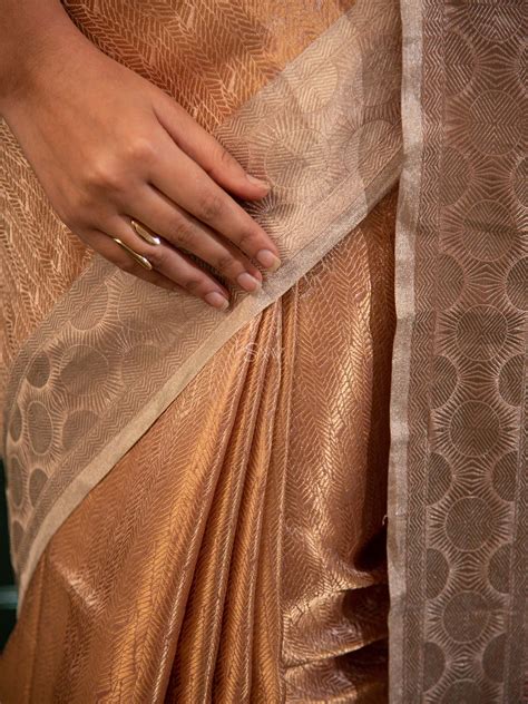 Brown Tissue Brocade Handloom Banarasi Saree - Sacred Weaves