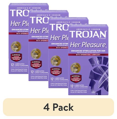 (4 pack) Trojan Her Pleasure Condoms With Spermicidal Lubricant - 12 ...