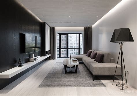 黑白灰色调现代简约小客厅装修效果图 – 设计本装修效果图