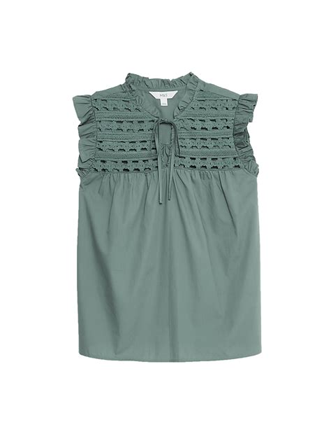 Buy Pure Cotton V-Neck Lace Insert Top at Marks & Spencer