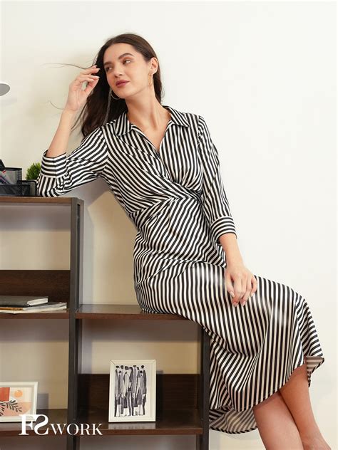 Buy Black Stretchable Satin Striped Dress Online | FableStreet