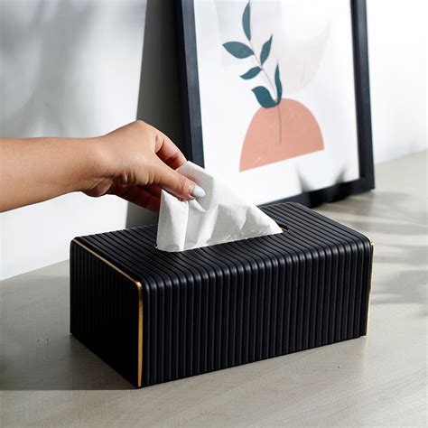Enhabit Gold Edge Columns Tissue Box Holder - Black