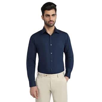Raymond Men Slim Fit Solid Pattern Pure Cotton Semicutaway Collar Full ...