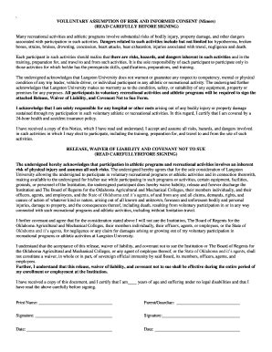 Voluntary Assumption of Risk and Informed Consent for Minors - Blank ...