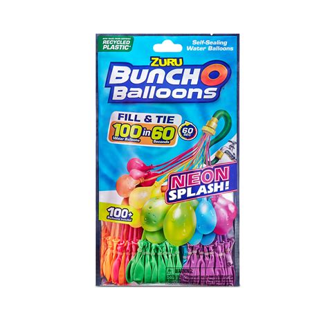 Bunch O Balloons 100 Neon Splash Rapid-Filling Self-Sealing Neon Water ...