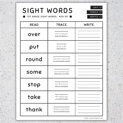 1st Grade Sight Words: Read, Trace & Write Worksheets & Activities ...
