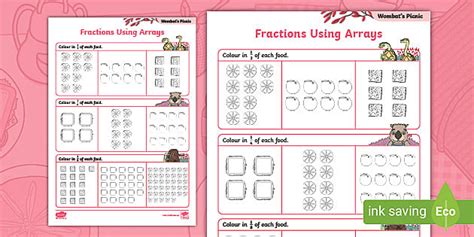 Wombat's Picnic Fractions Using Arrays Worksheet