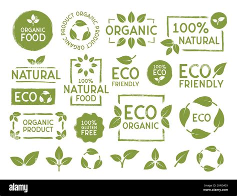 Set of Eco, bio, organic and natural products stickers, labels, badges and logos. Ecology icons ...