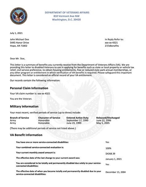 va benefit letter - Wounded Warriors Family Support