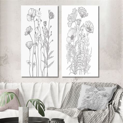 Designart "Minimalist Drawing Wildflowers on White III" Wildflowers ...