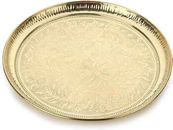 DOKCHAN Handmade Pure Brass Puja Thali with Flower Embossed Design ...