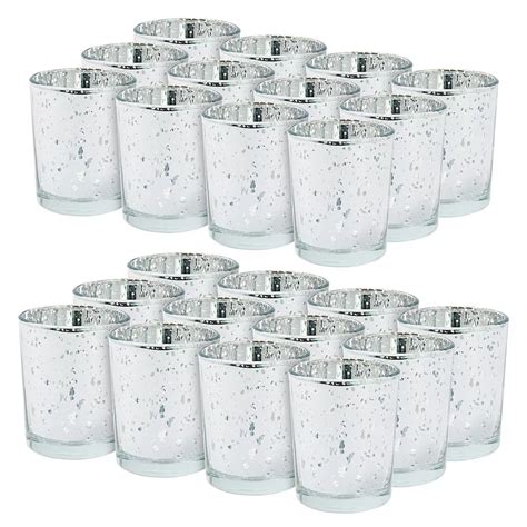 24 Pack Mercury Glass Silver Votive Candle Holders Bulk Table Decor, 2 ...