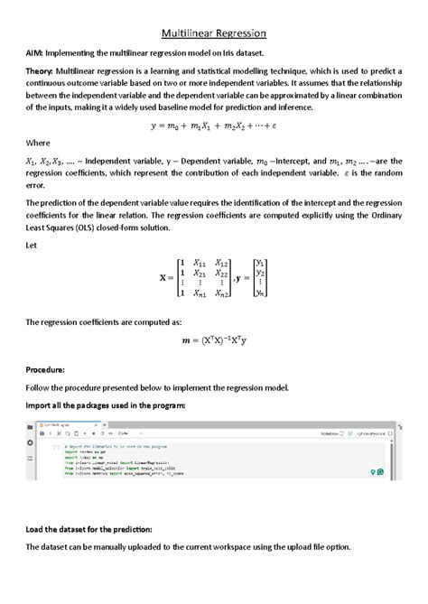 Multilinear Regression Implementation on Iris Dataset - Studocu