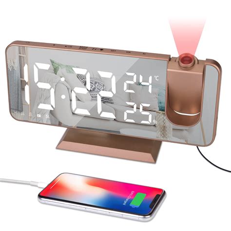 Evilto Projection Clock Radios Rose Gold Alarm Clock Time 180 ...