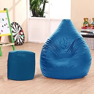 Dr Smith XXL Bean Bag with Footstool Filled with Beans Blue : Amazon.in ...