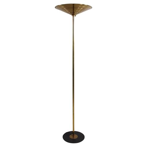 Post modern Brass ribbed funnel torchiere tall floor lamp For Sale at ...