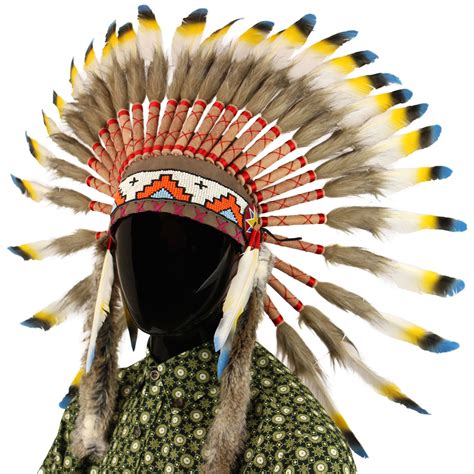 Headdress Chief Fancy Dress Native American Indian Feathers Hat Cap ...