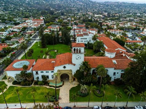 Aerial View of Santa Barbara County Courthouse with the Cityscape in ...