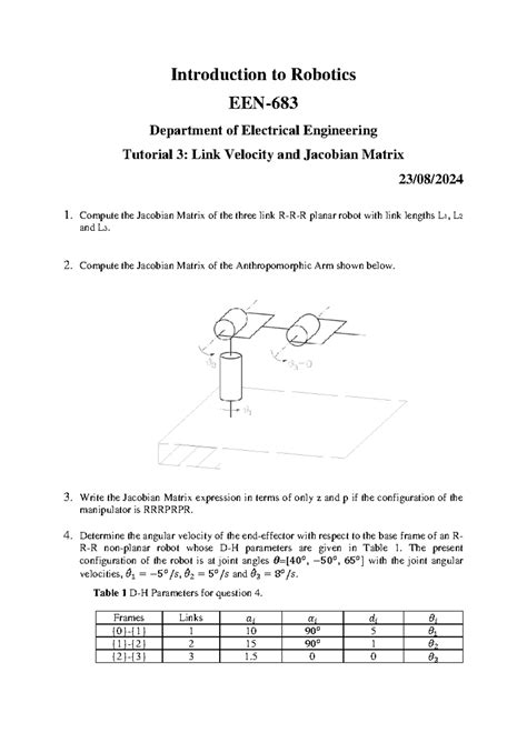 Tutorial 3 - Introduction to Robotics EEN- 683 Department of Electrical ...