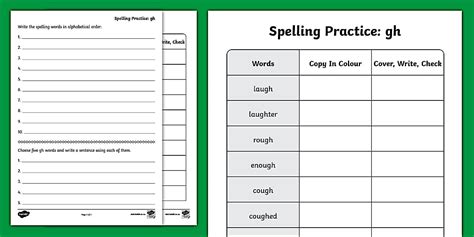 Grade 3 gh Phonics Spelling Practice Sheets (teacher made)