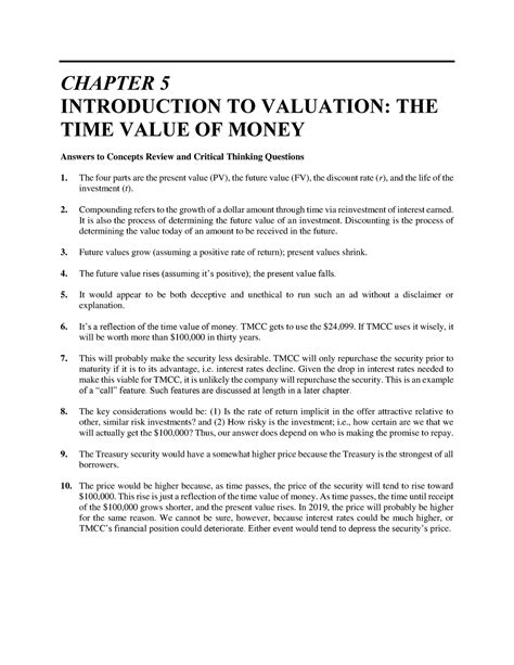 Chapter 5 introduction to valuation the time value of money - CHAPTER 5 INTRODUCTION TO ...