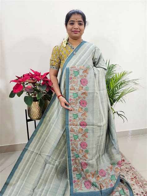 Semi Tussar with Striped Zari Weaving Saree - Blue – Looms Legacy