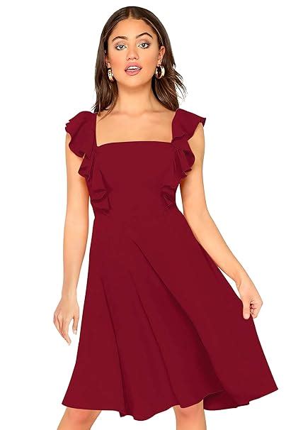 Buy ILLI LONDON Women's A-Line Knee Length Dress (IL D-300,400_Maroon ...