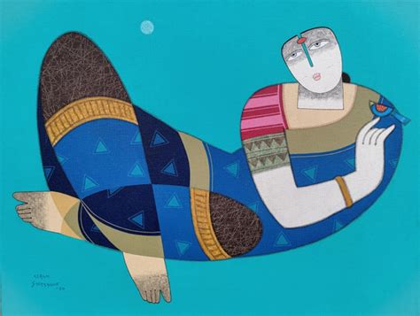 "Untitled 1": Blue-Violet Figurative painting by Kiran Sherkhane ...