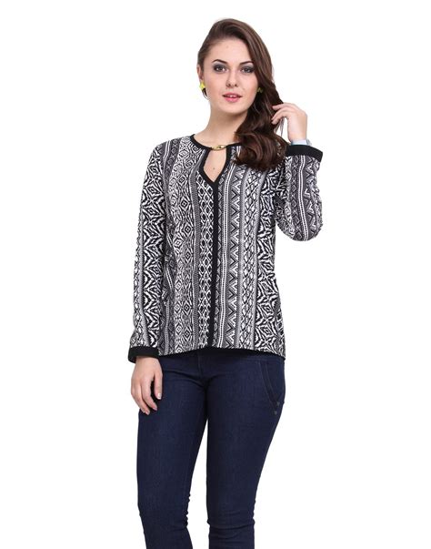 Geometric Print Golden Button Over Neck Women top : Amazon.in: Clothing ...