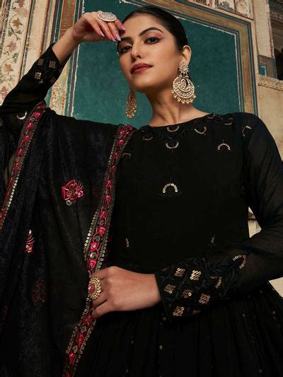 Odette Women Designer Black Georgette Semi Stitched Gown