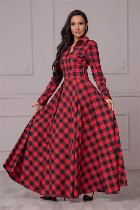 Red and Black Tartan Dress Made of Cotton Plaid Maxi Dress, Tartan ...