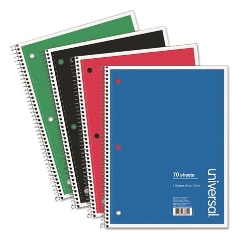 Universal Wirebound Notebook, 1 Sub, Med/Coll, Assorted, 10.5 x 8, 70 ...