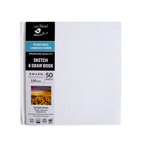 Paintable Canvas Cover Sketch and Draw Book, Hard Cover, 6in x 6in, 15 ...