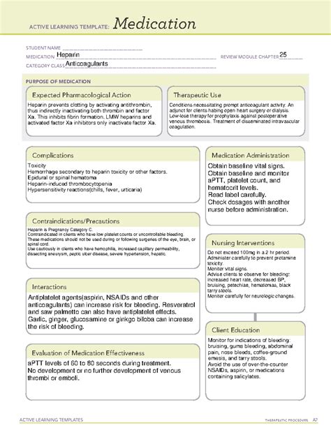 Heparin Overview: Key Nursing Interventions and Patient Education - Studocu