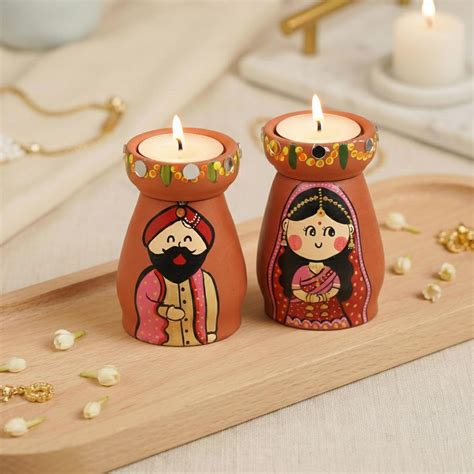 Buy 2 Pc | Marathi Couple Handpainted Terracotta Tealight Holders ...