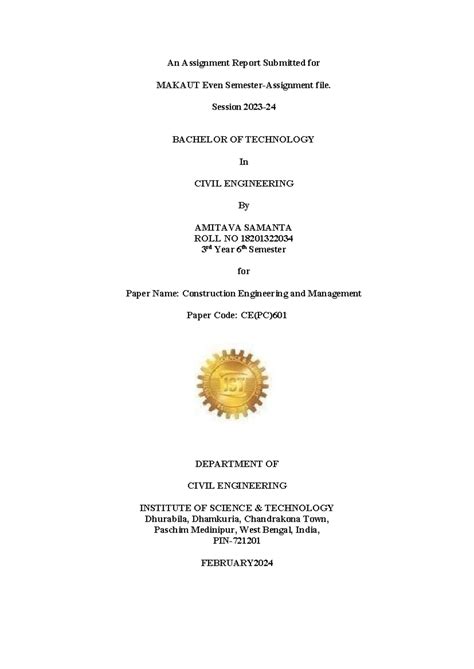 Amitava Samanta -182013 22034-6th CE(PC) 601 Construction Engineering ...