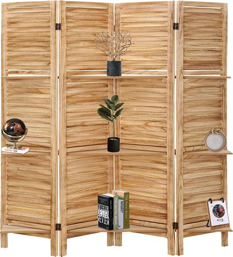 Buy ACEHOME Room Divider with Shelves, 4 Panels Room Dividers and ...