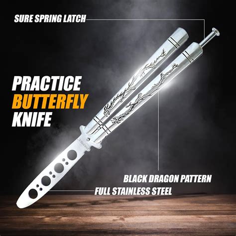 Practice Butterfly knife Trainer with Sure Spring Latch, Full Stainless ...