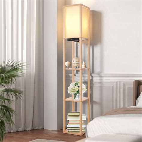 OUTON Floor Lamp with Shelves, LED Column Modern Floor Lamp with USB ...