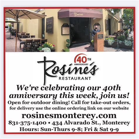Rosine's Restaurant Celebrates Its 40th Anniversary! | Old Monterey