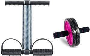 RENUCONIC Double Spring Tummy Trimmer and Double Wheel AB Roller Combo ...